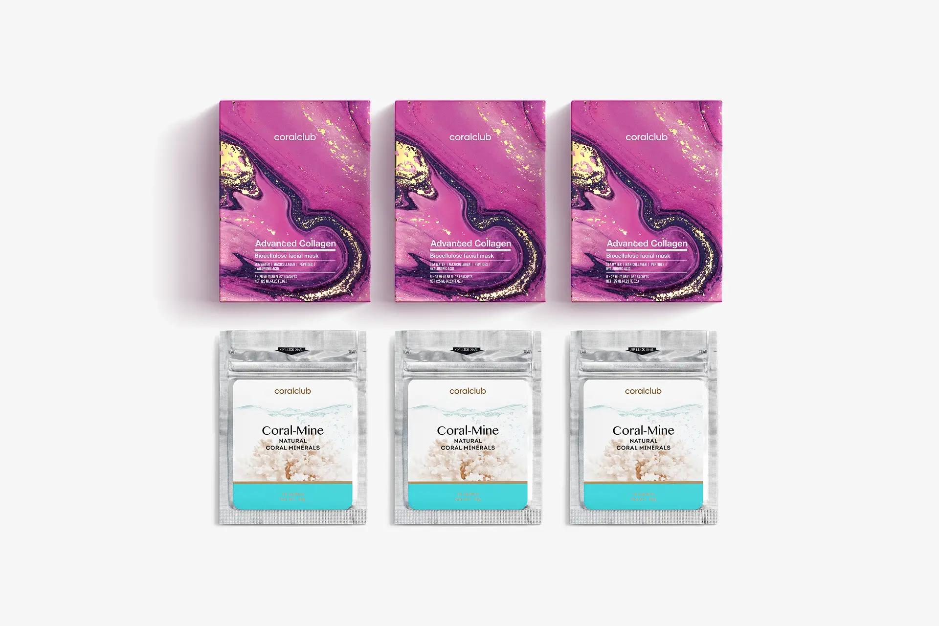 Advanced Collagen Biocellulose facial mask 25 мл, 15 бр. + Coral-Mine, 30 сашета по 1 г