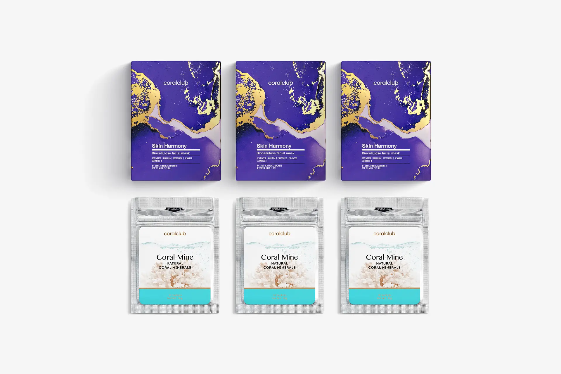Skin Harmony Biocellulose facial mask, 25 мл, 15 бр. + Coral-Mine, 30 сашета по 1 г